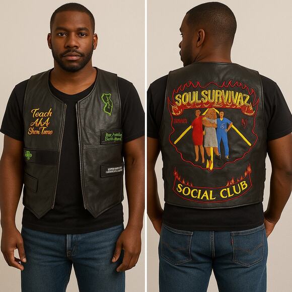 IK Genuine Leather Soul Survivaz Social Club Biker Vest XL Newark NJ - Picture 1 of 9